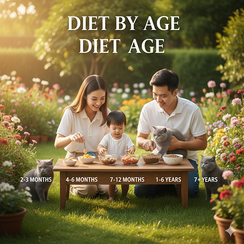 Khẩu phần ăn cho mèo Anh lông ngắn theo độ tuổi – mèo con, trưởng thành, mèo già