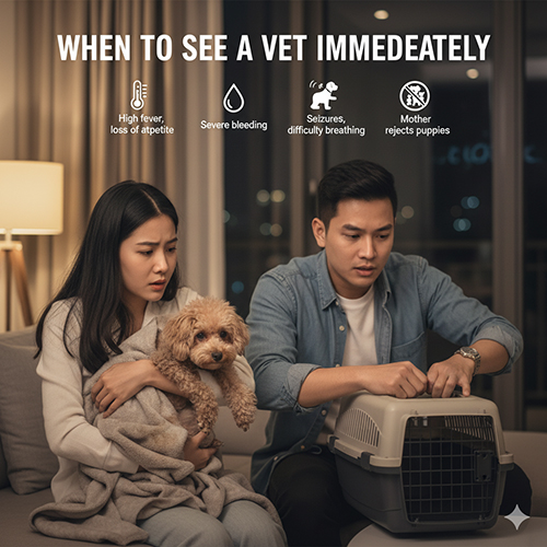 Khi nào cần đưa chó Poodle đi thú y ngay – sốt cao, chảy máu nhiều, co giật, bỏ con