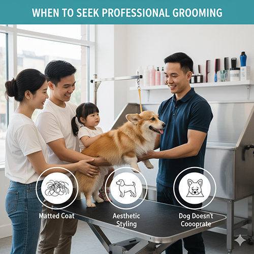 Khi nào nên mang chó Corgi đi grooming chuyên nghiệp: lông bết dày, tạo form thẩm mỹ, bé không hợp tác