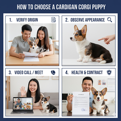 Hướng dẫn chọn mua chó Corgi Cardigan con bằng cách kiểm tra nguồn gốc, ngoại hình, video call và hợp đồng