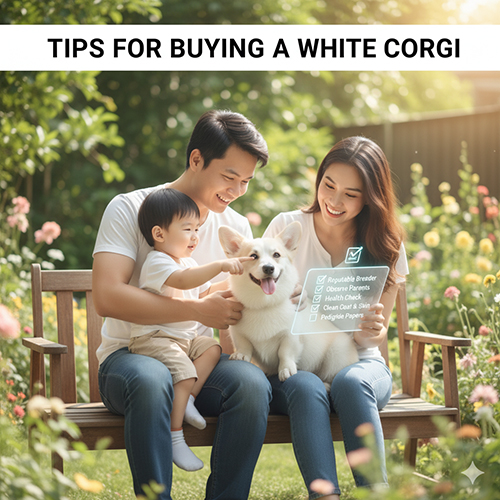 Gia đình trẻ cùng chó Corgi màu trắng – checklist chọn mua khỏe mạnh và chuẩn giống 🤍📋