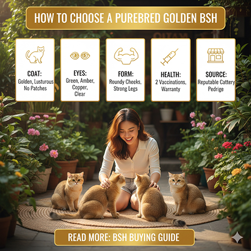 Kinh nghiệm chọn mua mèo Anh lông ngắn golden chuẩn đẹp – lông vàng óng, mắt rõ, form tròn