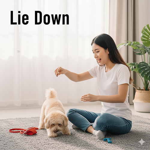 Huấn luyện chó Poodle lệnh Nằm cơ bản để bé bình tĩnh hơn