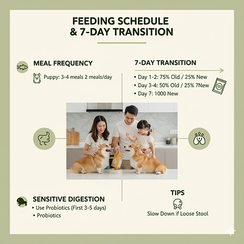Lịch bữa ăn và hướng dẫn chuyển khẩu phần 7 ngày cho chó Corgi