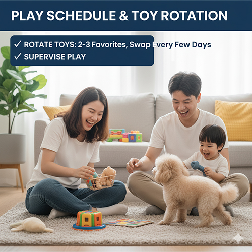 Gia đình chơi cùng chó Poodle – hướng dẫn lịch chơi và toy rotation để tránh chán đồ chơi