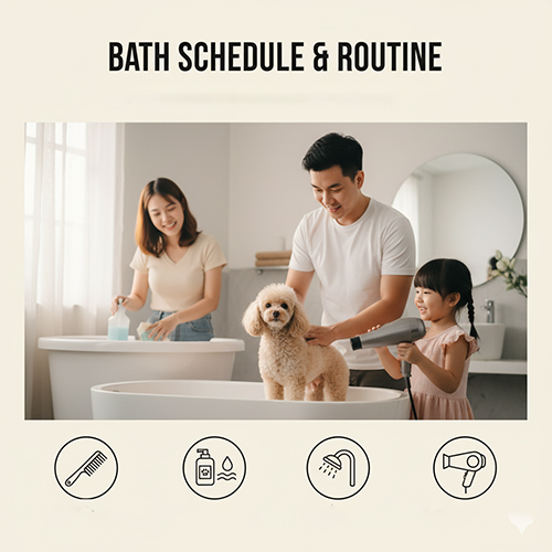 Gia đình tắm cho chó Poodle – lịch tắm lại sau khi cạo lông máu và quy trình chuẩn gỡ rối, tắm, xả kỹ, sấy dựng 100%