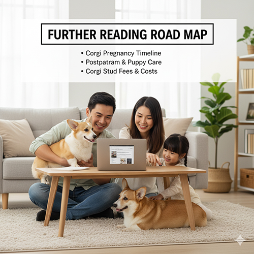 Gia đình tìm hiểu lộ trình đọc tiếp về mang thai, chăm sóc sau sinh và chi phí phối giống chó Corgi.