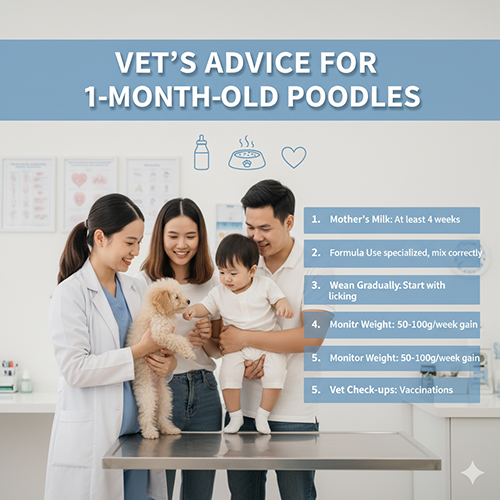 Lời khuyên bác sĩ thú y khi nuôi Poodle 1 tháng tuổi – bú sữa mẹ, sữa thay thế, ăn dặm, theo dõi cân nặng, tiêm phòng