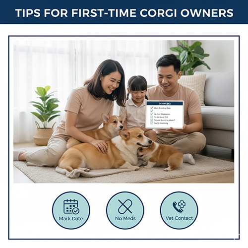 Gia đình lần đầu nuôi Corgi được bác sĩ thú y hướng dẫn chuẩn bị ổ đẻ, theo dõi và chăm sóc thai kỳ an toàn.