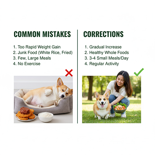 So sánh lỗi thường gặp và cách khắc phục khi cho chó Corgi tăng cân