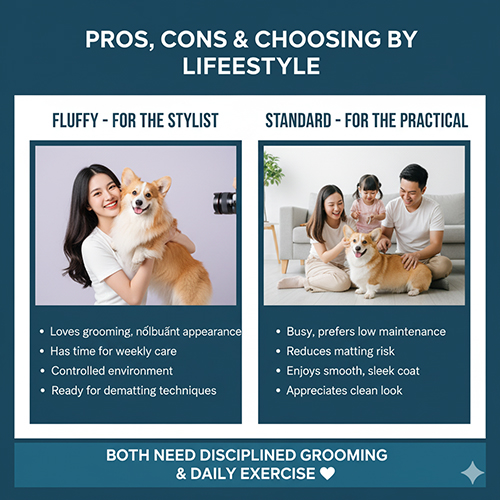 So sánh Fluffy Corgi và Standard Corgi, mỗi loại phù hợp với lối sống khác nhau của người nuôi