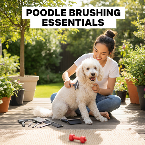 Chủ nhân dùng lược slicker chải lông gỡ rối cho chó Poodle lông xoăn tại nhà