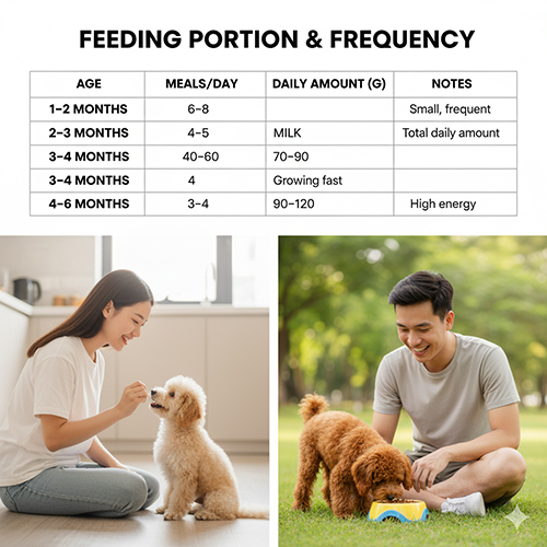Lượng ăn và tần suất cho Poodle con từ 1 đến 6 tháng tuổi – số bữa và khẩu phần chi tiết