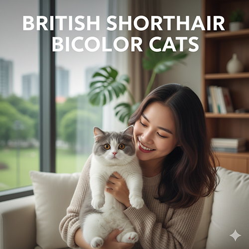 Mèo Anh lông ngắn bicolor (British Shorthair Bicolor) đáng yêu trong vòng tay cô gái