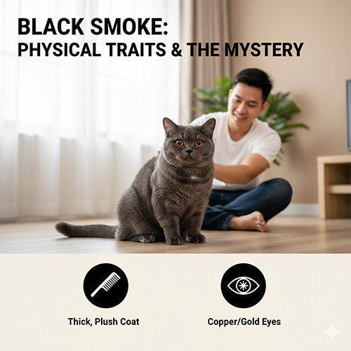 Mèo Anh lông ngắn Black Smoke với bộ lông khói đen dày sang trọng và đôi mắt vàng đồng nổi bật