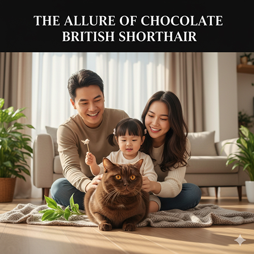 Mèo Anh lông ngắn Chocolate (British Shorthair Chocolate) với bộ lông nâu socola bóng mượt, ngoại hình sang trọng và dễ thương