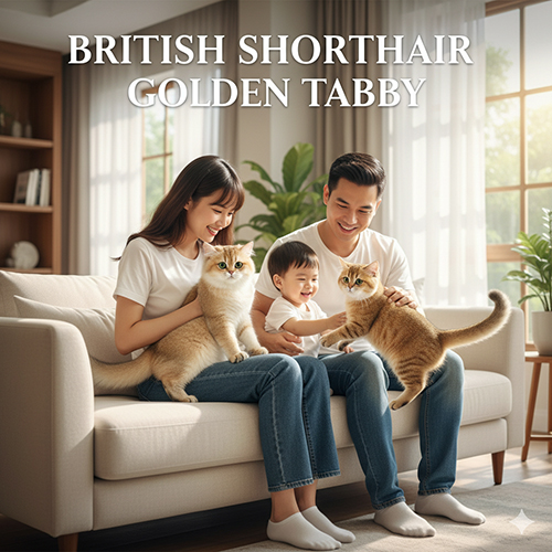 Mèo Anh lông ngắn Golden Tabby (British Shorthair Golden Tabby) với bộ lông vàng óng ánh kèm hoa văn vằn đặc trưng