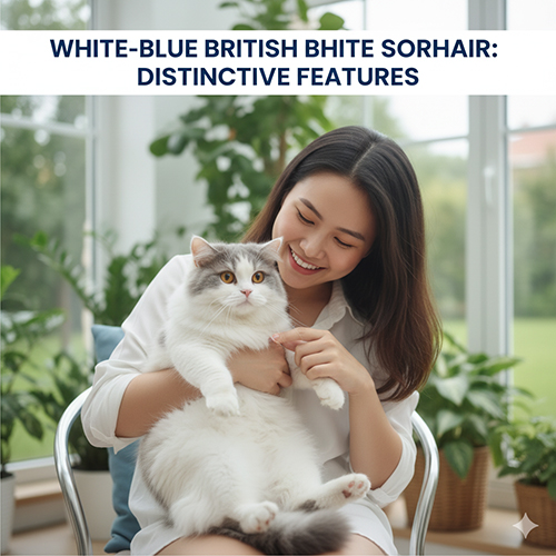 Mèo Anh lông ngắn trắng xám (British Shorthair White-Blue) với bộ lông plush coat ngắn, dày, mượt