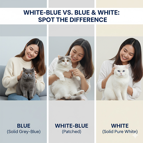 So sánh mèo Anh lông ngắn trắng xám với mèo Anh lông ngắn Blue và White