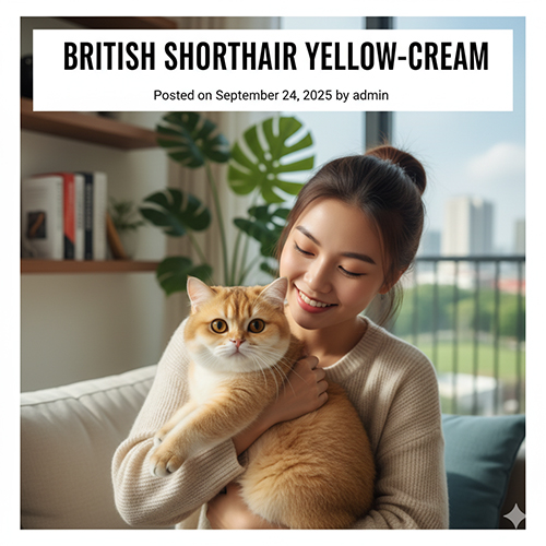 Mèo Anh lông ngắn vàng (British Shorthair Yellow-Cream) dễ thương trong vòng tay cô gái trẻ