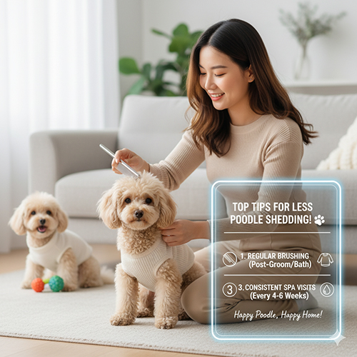 Mẹo giúp chó Poodle ít rụng lông: chải thường xuyên, mặc áo bảo vệ, đưa đi spa định kỳ