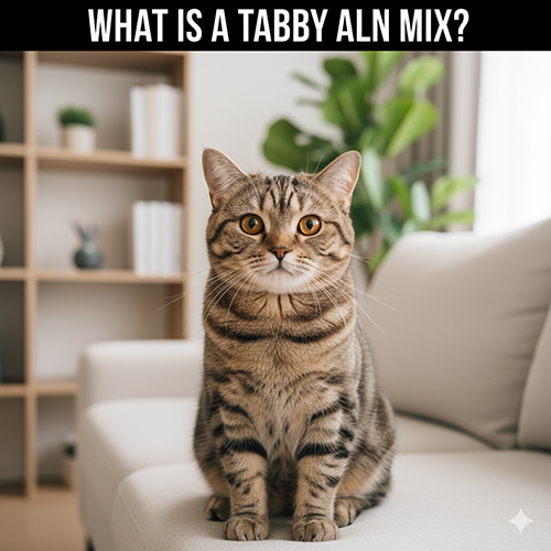 Mèo mướp lai mèo Anh lông ngắn ngồi trên ghế sofa, bộ lông tabby sọc rõ ràng và khuôn mặt tròn đáng yêu