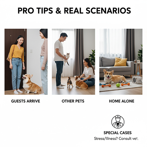 Các tình huống thực tế khiến Corgi sủa như khách đến, vật nuôi khác và ở nhà một mình