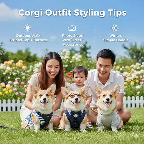 Mẹo phối đồ cho chó Corgi – Outfit đi chơi, chụp ảnh, mùa đông và mùa hè