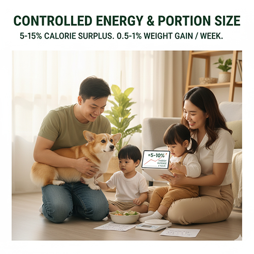 Gia đình điều chỉnh khẩu phần ăn cho chó Corgi để tăng cân an toàn