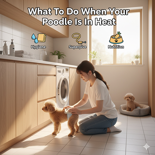 Nên làm gì khi Poodle động dục: giữ vệ sinh, quản lý di chuyển để tránh chó đực theo bám, tăng cường dinh dưỡng, canh ngày 9–14 nếu có ý định phối giống.
