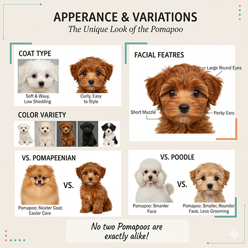 Ngoại hình chó Pomapoo – Phốc Sóc lai Poodle với nhiều biến thể màu sắc và kiểu lông