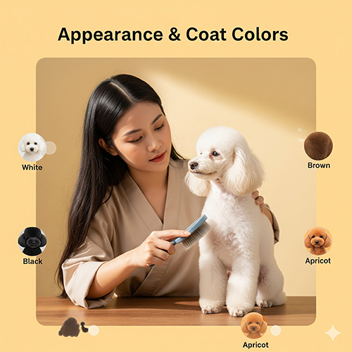 Ngoại hình và màu lông Tiny Poodle – trắng, kem, nâu đỏ, đen, xám, bò sữa