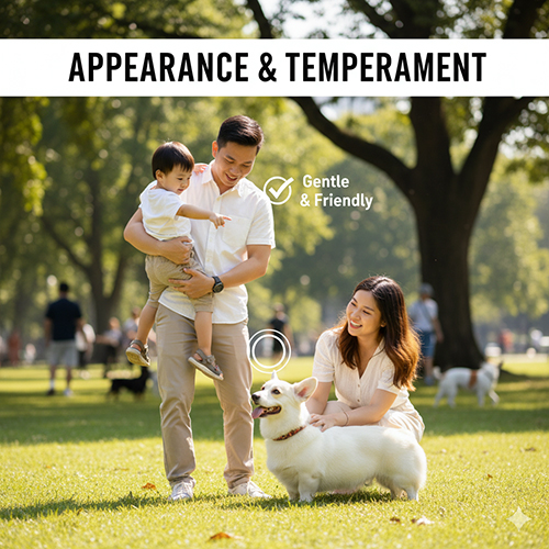 Gia đình vui chơi cùng chó Corgi màu trắng trong công viên – gentle & friendly 🤍