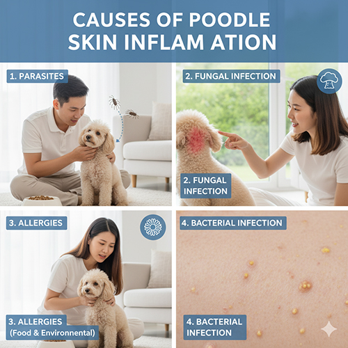 Nguyên nhân chó Poodle bị viêm da do ký sinh trùng, nấm, dị ứng và vi khuẩn