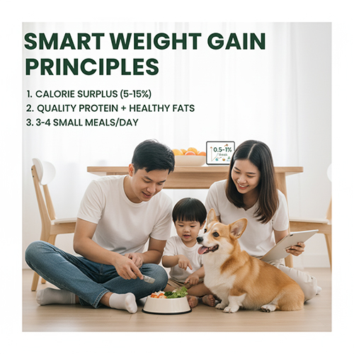 Gia đình cho chó Corgi ăn theo nguyên tắc tăng cân khoa học