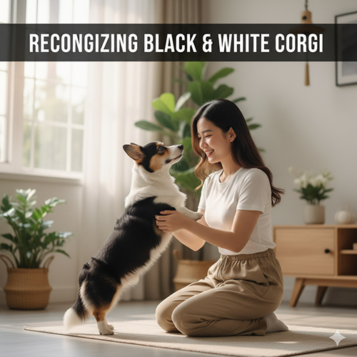 Cô gái chơi đùa cùng chó Corgi đen trắng trong phòng khách – nhận diện màu lông 🖤🤍