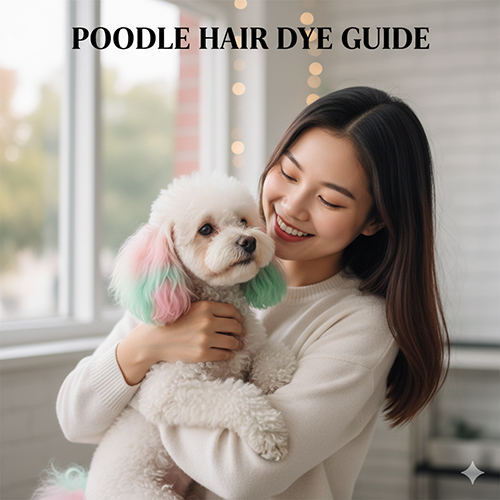 Chó Poodle trắng được nhuộm lông pastel xanh hồng đẹp mắt, an toàn và nổi bật