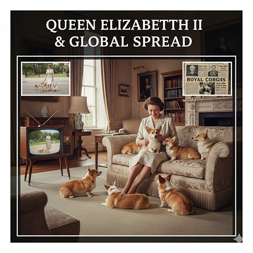 Nữ hoàng Elizabeth II cùng đàn Corgi tại cung điện – biểu tượng lan tỏa toàn cầu của giống chó Pembroke Corgi