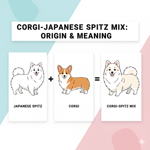 Minh họa nguồn gốc Corgi lai Nhật Spitz – sự kết hợp giữa chó Japanese Spitz và chó Corgi