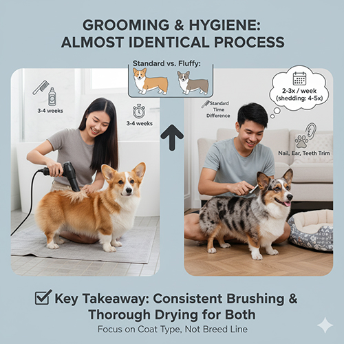 Chăm lông và vệ sinh Pembroke vs Cardigan Corgi – quy trình gần như giống hệt