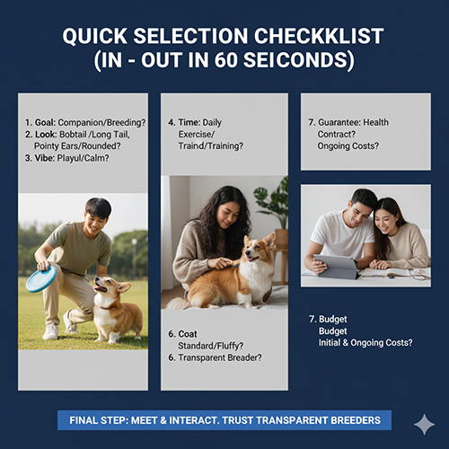 Checklist chọn nhanh Pembroke vs Cardigan Corgi – trong 60 giây