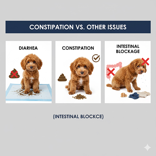 Phân biệt chó Poodle bị táo bón với tiêu chảy và tắc ruột do dị vật