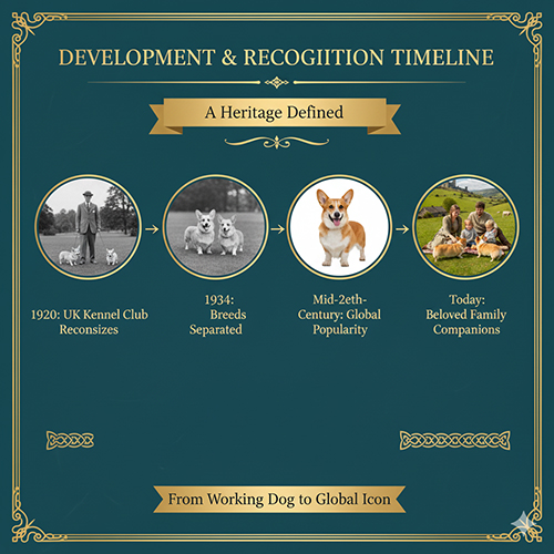 Phát triển & công nhận chó Corgi – Timeline từ UK Kennel Club 1920, tách giống 1934, phổ biến toàn cầu thế kỷ 20 đến thú cưng gia đình ngày nay