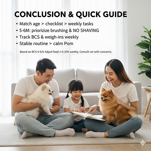 Gia đình đọc sổ tay cùng hai chó Phốc Sóc trong phòng khách – ảnh “Kết luận & Cách dùng nhanh” của bài Phốc Sóc theo độ tuổi.