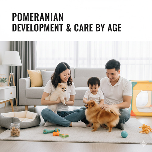 Gia đình chơi đùa với hai chó Phốc Sóc trong phòng khách – ảnh đại diện bài “Phốc Sóc theo độ tuổi: lộ trình phát triển & chăm sóc từng giai đoạn”.