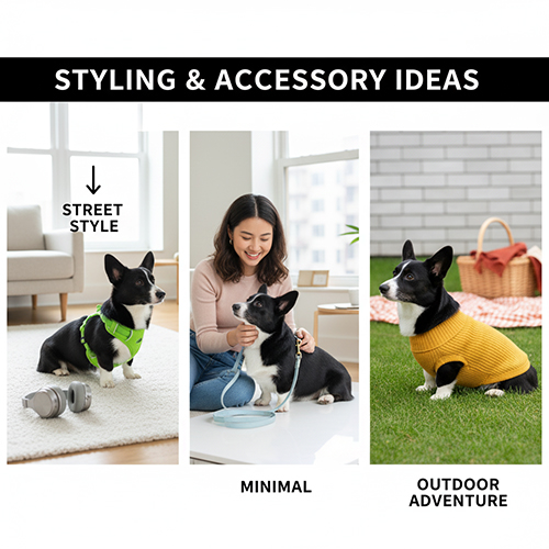 Corgi màu đen trong các phong cách phụ kiện: street style, minimal và dã ngoại 🐾👕