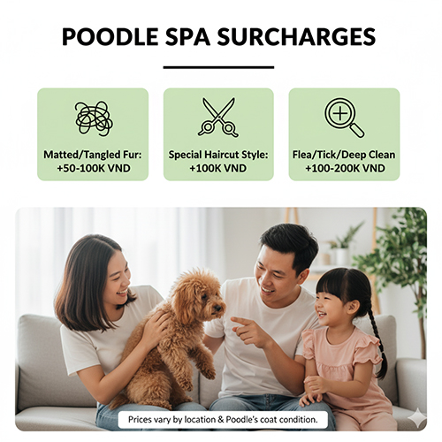 Phụ phí spa cho chó Poodle: lông rối, cắt kiểu đặc biệt, tẩy ve nấm