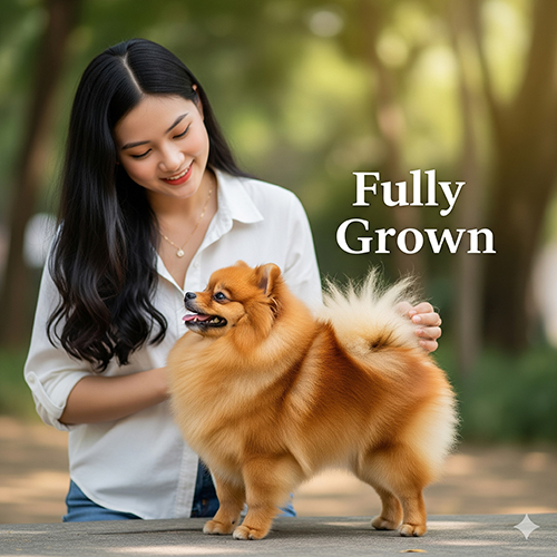 Người phụ nữ trẻ châu Á với chú chó Phốc Sóc trưởng thành có bộ lông dày.
