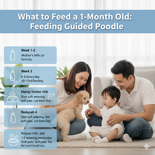 Poodle 1 tháng tuổi ăn gì – sữa mẹ, sữa thay thế và tập ăn dặm