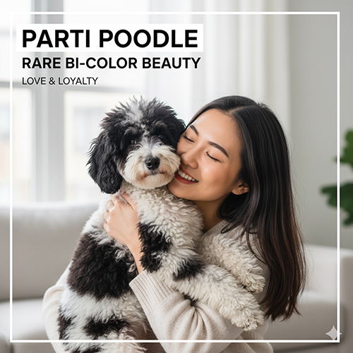 Chó Poodle bò sữa (Parti/bi-color) với bộ lông hai màu trắng đen hiếm và cuốn hút